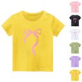 thumbnail image 1 of SGFCWSX Girls Crew Neck Short Sleeve T-Shirt, Kids Cotton Bow Print Soft Tees Casual Everyday Outfit Yellow Size 5-6 Years, 1 of 4