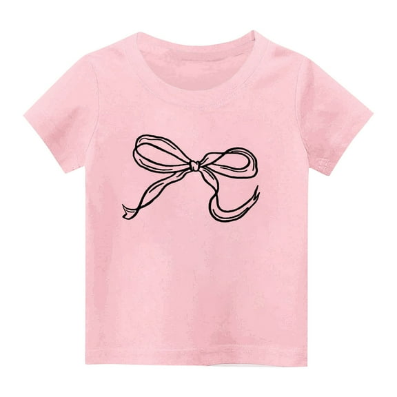 SGFCWSX Girls Crew Neck Short Sleeve T-Shirt, Kids Soft Cute Bow Graphic Print Cotton Tees Casual Everyday Outfit Pink Size 2-3 Years