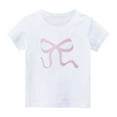 thumbnail image 1 of SGFCWSX Girls Crew Neck Short Sleeve T-Shirt, Teens Bow Graphic Cotton Soft Tees Casual Everyday Outfit White Size 13-14 Years, 1 of 3