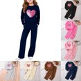 thumbnail image 1 of SGFCWSX Girls Cute Sequin Heart Tracksuit Sweatshirt and Wide-Leg Pants for Teens 2 Piece Warm Casual Outfit Navy Size 14-15Years, 1 of 6
