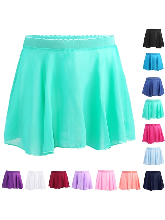 Girls Dance Skirt Elastic Waist Ballet Chiffon Kids Mini Skirts Daily Dance Class Casual Wear Green Size 5-6 Years