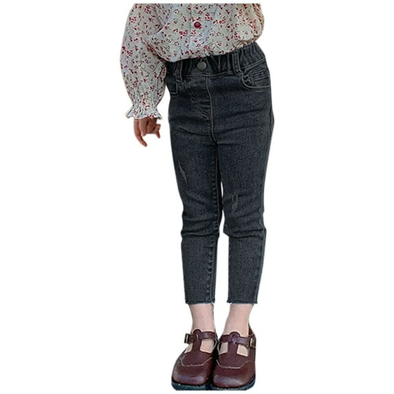 SGFCWSX Girls Denim Pants Super Skinny Stretch Jeans Casual with Pockets Pant Black Size 8 Years
