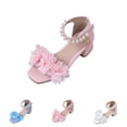 thumbnail image 1 of SGFCWSX Girls Dress Sandals Square Toe Flower Accent Pearl Ankle Strap Low Block Heel Princess Sandals for Pageant Party Use Pink Size 1 Big Kids, 1 of 10