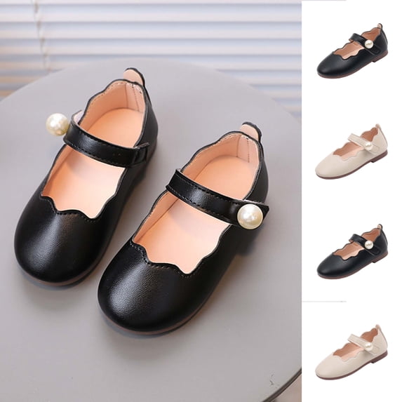 SGFCWSX Girls Dress Shoes Kids Mary Jane Pearl Scalloped Edge Casual Party Flower Girl Shoes Black Size 6 Toddler