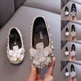 thumbnail image 1 of SGFCWSX Girls Dress Shoes Kids Rhinestone Pearl Bow Ballet Flats Wedding Party Flower Girl Shoes Gold Size 11.5 Little Kids, 1 of 7