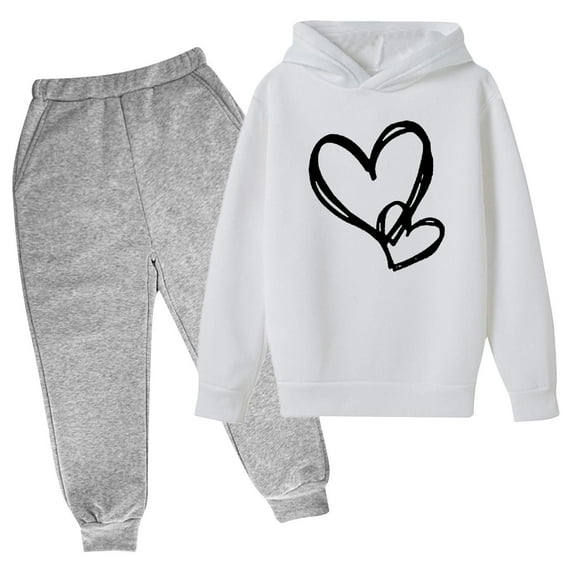SGFCWSX Girls Fall Outfit Hoodie Athletic Sets 2 Piece Skinny Sweatpants and Sweatshirts Set White Size 9 Years