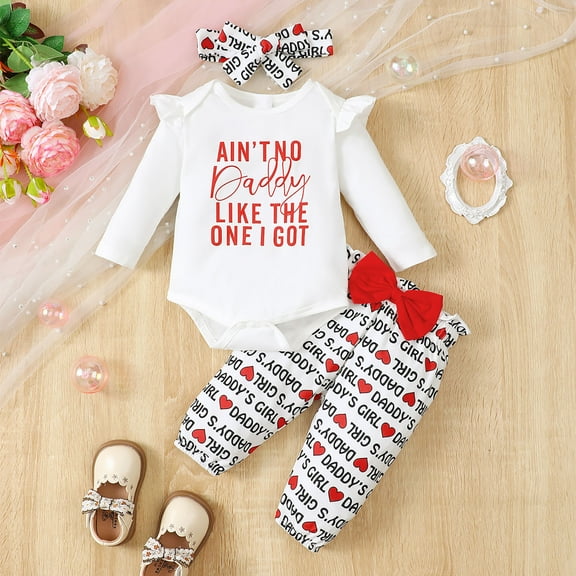 SGFCWSX Girls Clothes Outfits Fall 3 Piece Set Baby Bodysuit, Printed Leggings and Headband Sets White Size 12 Months