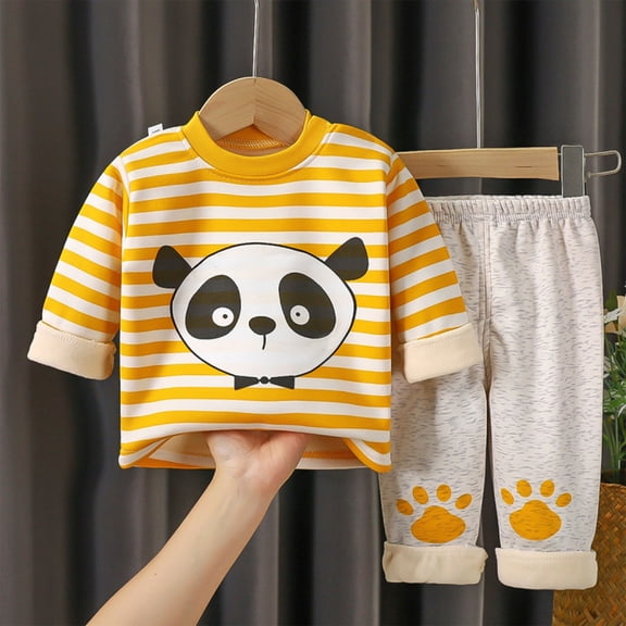 SGFCWSX Girls Fall Outfit Toddler 2 Piece Outfits Fleece Print Top and Matching Pants Sets Beige Size 4-5T