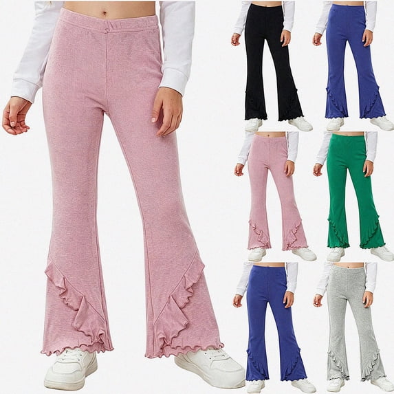 SGFCWSX Girls Flare Leggings Ruffle Hem Bootcut Stretch Cute Casual Pull On Comfortable Kids Pants Pink Size 7