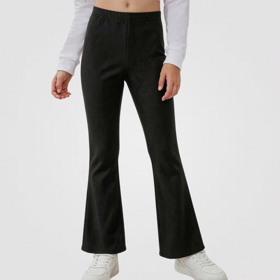 SGFCWSX Girls Flare Leggings Stretch Comfortable Casual Everyday Pull On Solid Knit Kids Pants Black Size 7