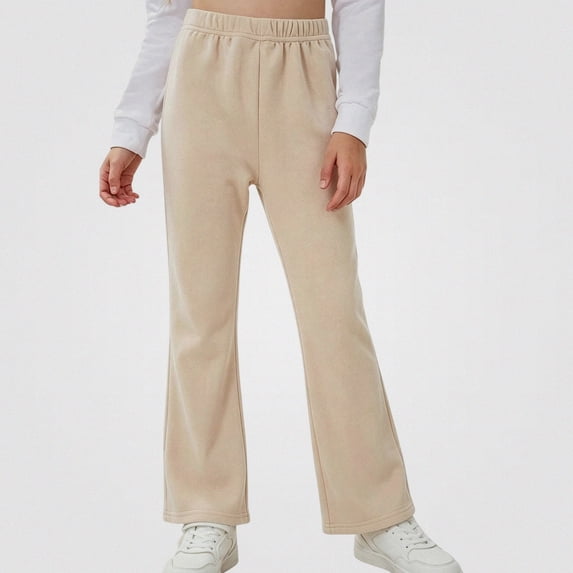 SGFCWSX Girls Flare Leggings Stretch Comfortable Casual Everyday Pull On Solid Knit Kids Pants Khaki Size 7