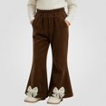 thumbnail image 1 of SGFCWSX Girls Flare Pants, Elastic Waist Corduroy Bell Bottom Casual Trousers with Bow Pockets for Kids School Daily Wear Coffee Size 3T, 1 of 6