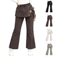 thumbnail image 1 of SGFCWSX Girls Flare Pants Skirted Overlay Elastic Waist Flower Casual Pants for Kids Brown Size 7-8 Years, 1 of 9