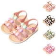 thumbnail image 1 of SGFCWSX Girls Flat Sandals Colorful Ball Decor Open Toe Adjustable Ankle Strap Soft Sole Summer Beach Casual Sandals for Party Use Beige Size 7 Years, 1 of 4