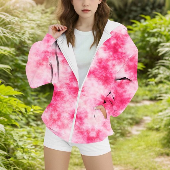 SGFCWSX Girls Fleece Hoodie Kids Zip Up Sweatshirts Tie Dyeing Gradient Sweatshirt Jacket Blue Size 10-11Years