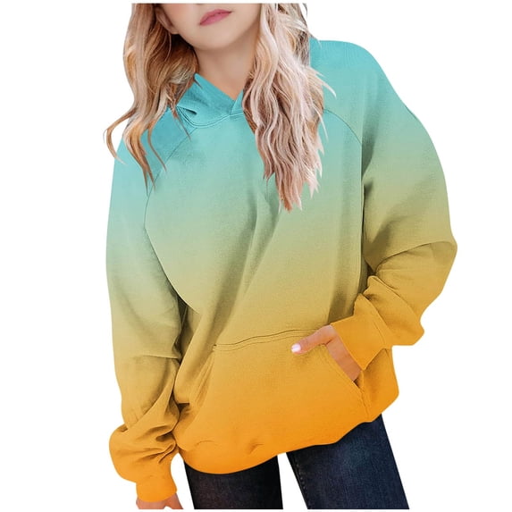 SGFCWSX Girls Fleece Hoodie with Pockets Oversized Sweatshirt Kids Baggy Gradient Pullover Top Mint Green Size 12 Years