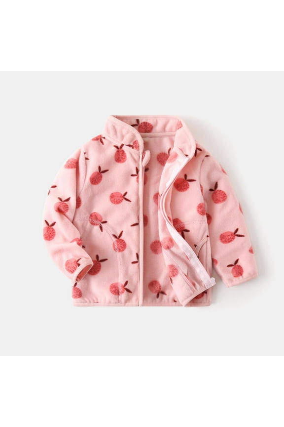 Girls Fleece Jacket Full Zip Coat Kids Casual Warm Fashion Print Jackets Pink Size 3 Years