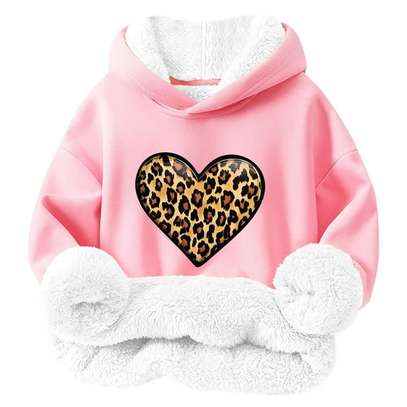 SGFCWSX Girls Fleece Lined Sweatshirt Kids Leopard Print Hoodie Oversized Thermal Color Block Tops Pink Size 3 Years