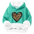 thumbnail image 1 of SGFCWSX Girls Fleece Lined Sweatshirt Leopard Print Hoodie for Kids Oversized Color Block Waram Top Light Blue Size 11 Years, 1 of 2