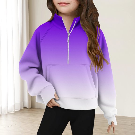 SGFCWSX Girls Fleece Pullover Gradient Zipper Sweatshirt Kids Thermal Sweatshirts Purple Size 7 Years