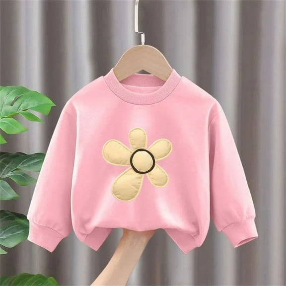 SGFCWSX Girls Fleece Sweatshirt Crew Neck Floral Print Pullover Top Kids Long Sleeve Fall Casual Sweatshirts Pink Size 6 Years