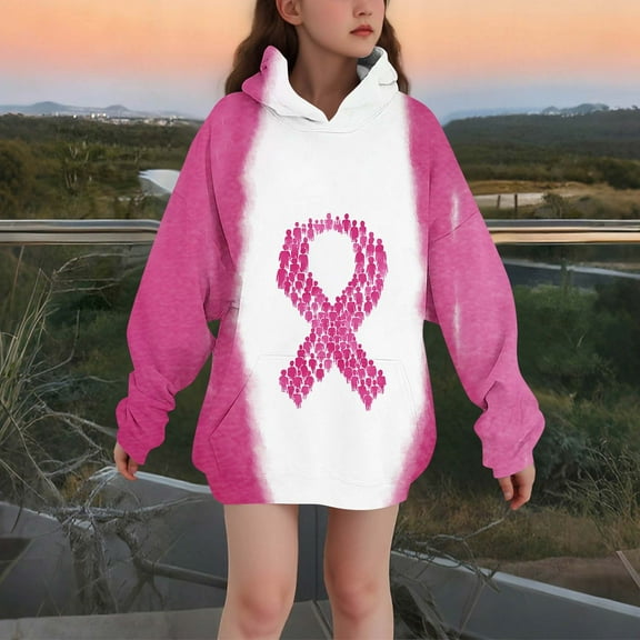 SGFCWSX Girls Fleece Sweatshirt Oversized with Pockets Hoodies Kids Cute Print Top Pink Size 11-12Years