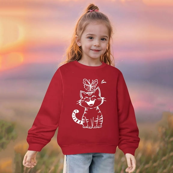 SGFCWSX Girls Fleece Sweatshirt Print Oversized Pullover Top Kids Crew Neck Fall Sweatshirts Red Size 7 Years