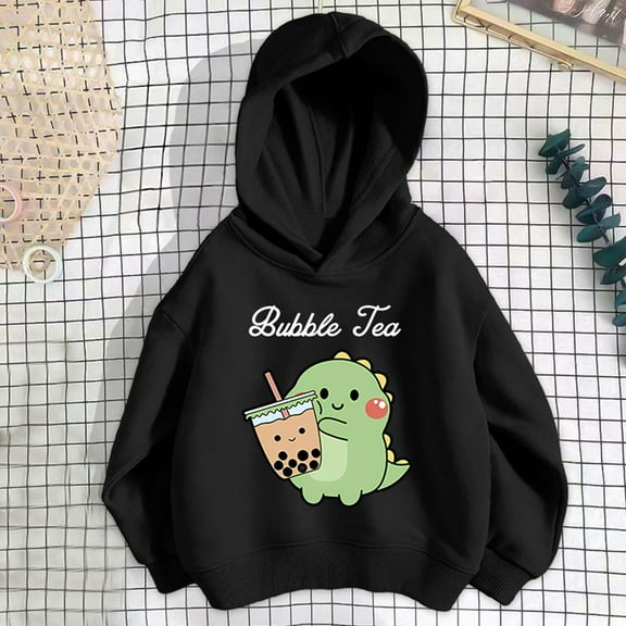 SGFCWSX Girls Fleece Sweatshirt Thermal Sweatshirts Kids Fashion Print Hoodies Black Size 5 Years