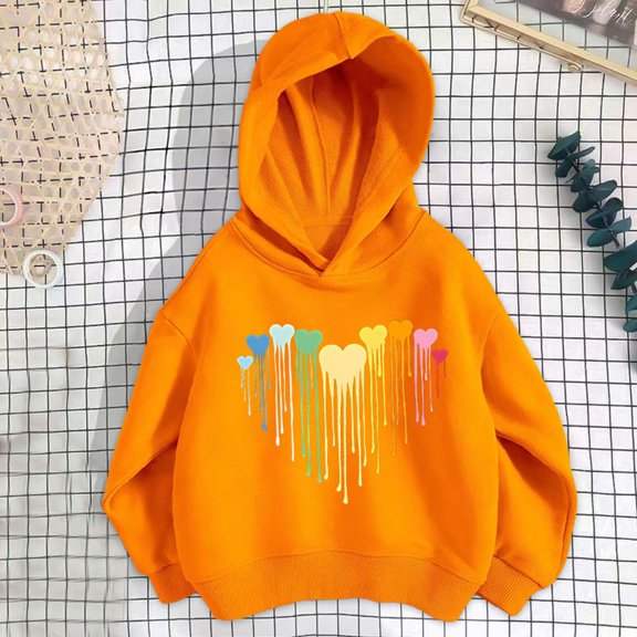 SGFCWSX Girls Fleece Sweatshirt Thermal Sweatshirts Kids Fashion Print Hoodies Orange Size 6 Years