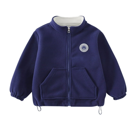 SGFCWSX Girls Fleece Zip Up Jacket with Pockets Kids Stand Collar Winter Warm Outerwear Navy Size 11-12 Years