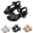 thumbnail image 1 of SGFCWSX Girls Flower Girl Sandals Kids Rhinestone Butterfly Ankle Strap Low Heel Open Toe Wedding Party Shoes Black Size 2.5 Big Kids, 1 of 8