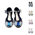 thumbnail image 1 of SGFCWSX Girls Flower Girl Shoes Kids Glitter Rhinestone Gem Pearl Ankle Strap Wedding Party Ballet Flats Black Size 6 Months, 1 of 4