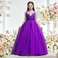 thumbnail image 1 of SGFCWSX Girls Formal Pageant Dress Sleeveless Lace Applique Tulle Long A-Line Wedding Party Dresses Purple Size 7-8 Years, 1 of 8
