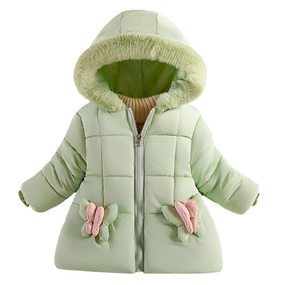 SGFCWSX Girls Furry Hooded Puffer Coat Kids Warm Winter Quilted Jacket Green Size 4 Years