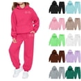 thumbnail image 1 of SGFCWSX Girls Heart Print 2 Piece Outfit Hoodie and Sweatpants Set for Kids Casual Soft Fleece Tracksuit Hot Pink Size 5-6 Years, 1 of 5