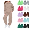thumbnail image 1 of SGFCWSX Girls Heart Print 2 Piece Outfit Hoodie and Sweatpants Set for Kids Casual Warm Tracksuit Beige Size 11-12 Years, 1 of 5