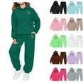thumbnail image 1 of SGFCWSX Girls Heart Print 2 Piece Outfit Hoodie and Sweatpants Set for Kids Warm Fleece Casual Tracksuit Green Size 5-6 Years, 1 of 5