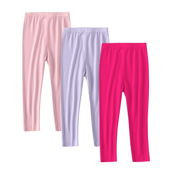 SGFCWSX Girls High Waisted Leggings Long 3 Pack Pants Kids Yoga Stretch Solid Color Legging Pants Hot Pink Size 12 Years