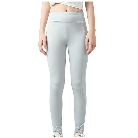 SGFCWSX Girls High Waisted Leggings Slim Yoga Pants Teen Solid Color Legging Pants Gray Size 13-14 Years