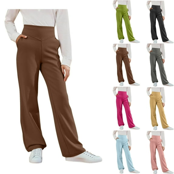 SGFCWSX Girls High-Waisted Wide-Leg Pants, Kids Uniform Pants School Daily Comfortable Elastic Waist Trousers Brown Size 5-6 Years