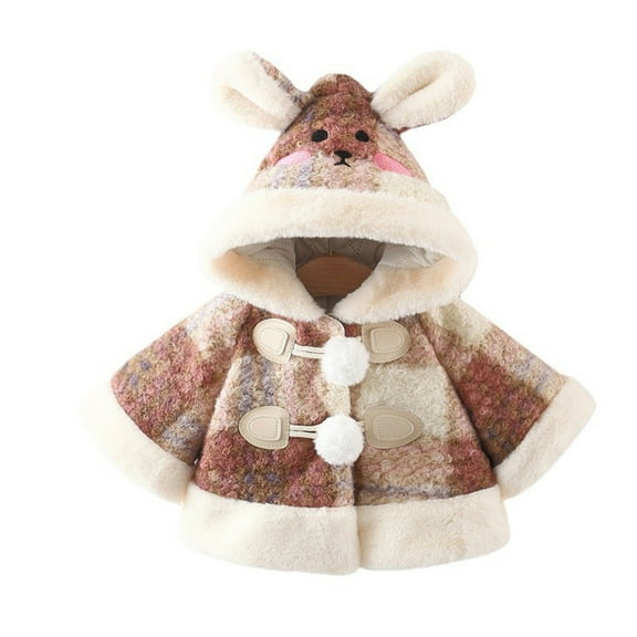 SGFCWSX Girls Hooded Coat with Cute Ear Kids Fleece Lined Plaid Print Toggle Warm Winter Jacket Red Size 4-6 Months