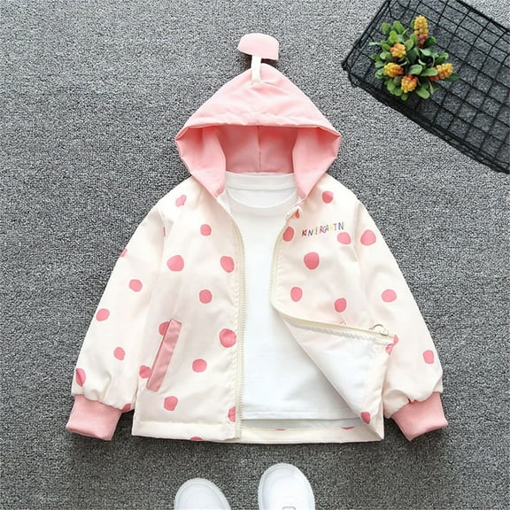 SGFCWSX Girls Hooded Jacket Lightweight Kids Coat Casual Cute Print Jackets Pink Size 6 Years