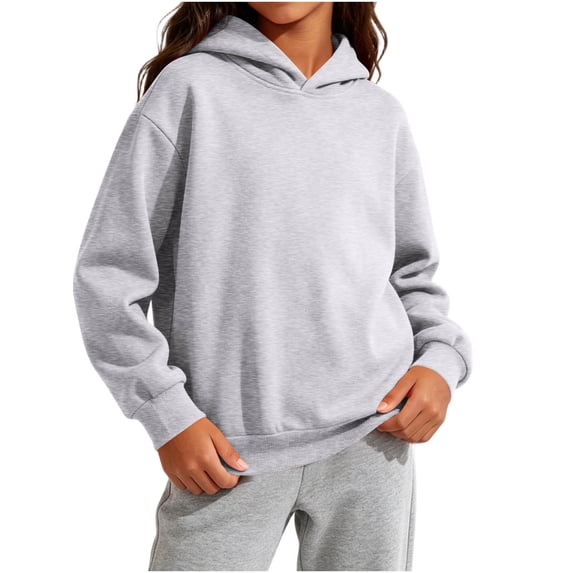 SGFCWSX Girls Hooded Sweatshirt Fleece Pullover Long Sleeve Kangaroo Pocket Solid Color Relaxed Fit Active Wear Gray Size 9