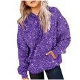 thumbnail image 1 of SGFCWSX Girls Hooded Sweatshirts Fleece Solid Color Hoodie for Kids Casual with Pockets Pullover Top Purple Size 7-8T, 1 of 5