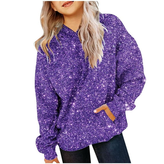 SGFCWSX Girls Hooded Sweatshirts Fleece Solid Color Hoodie for Kids Casual with Pockets Pullover Top Purple Size 7-8T