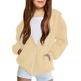 thumbnail image 1 of SGFCWSX Girls Hooded Sweatshirts Kids Fleece Hoodie Full Zip with Pockets Solid Color Casual Top Beige Size 7 Years, 1 of 8