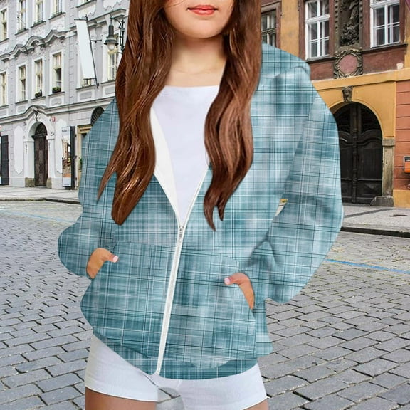 SGFCWSX Girls Hooded Sweatshirts Kids Graphic Zip Up Hoodies Long Sleeve Casual Sweatshirt Jacket Light Blue Size 11 Years