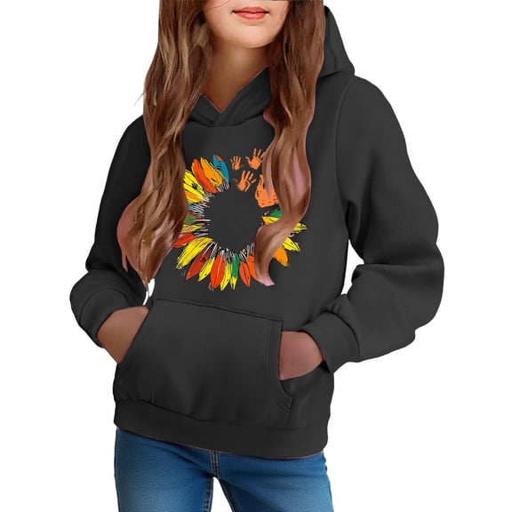 SGFCWSX Girls Hooded Sweatshirts Kids Oversized Hoodies Soft Graphic Top Black Size 9 Years