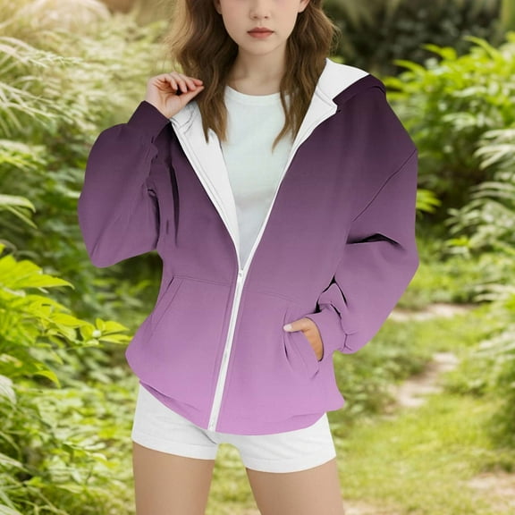 SGFCWSX Girls Hooded Sweatshirts Zip Up Graphic Hoodies Kids Gradient Long Sleeve Sweatshirt Jacket Purple Size 6-7Years