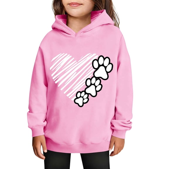 SGFCWSX Girls Hoodies Heart Print Sweatshirt for Kids Hooded Warm Long Sleeve Casual Pullover Tops Pink Size 4-5 Years